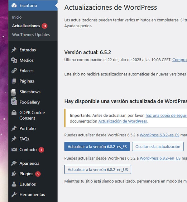Actualizaciones y mantenimiento